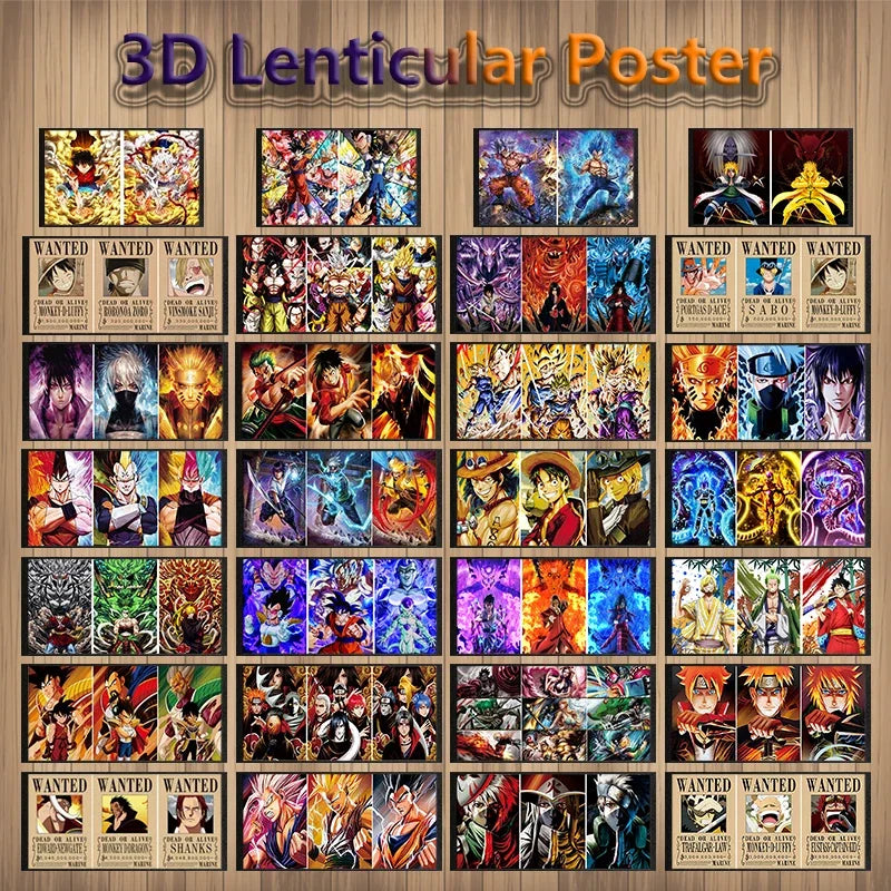 Wholesale Dropshipping Anime 3D Lenticular Posters Dragon Ball Z One Piece Print for Room Decor (Without Frame)