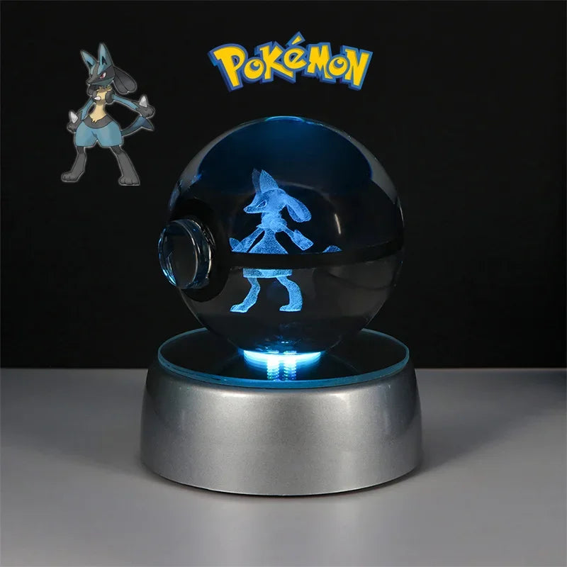 لعبة مجسم بوكيمون ثلاثي الأبعاد على شكل كرة كريستالية من باتر فري كيوبون، بوكيبول ديتو لوكاريو لابراس، نموذج لوجيا أركيوس مع قاعدة إضاءة LED