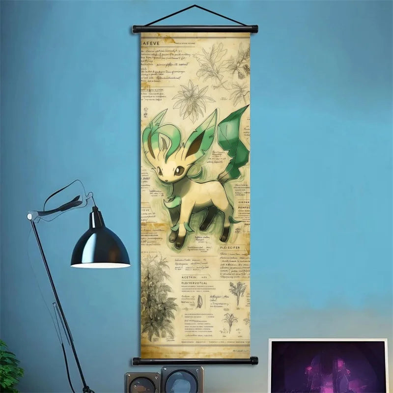 Pokemon Retro Charizard Bulbasaur Umbreon Gengar Scroll Art Cloth Anime Characters Wall Hanging Poster Halloween Xmas Decor