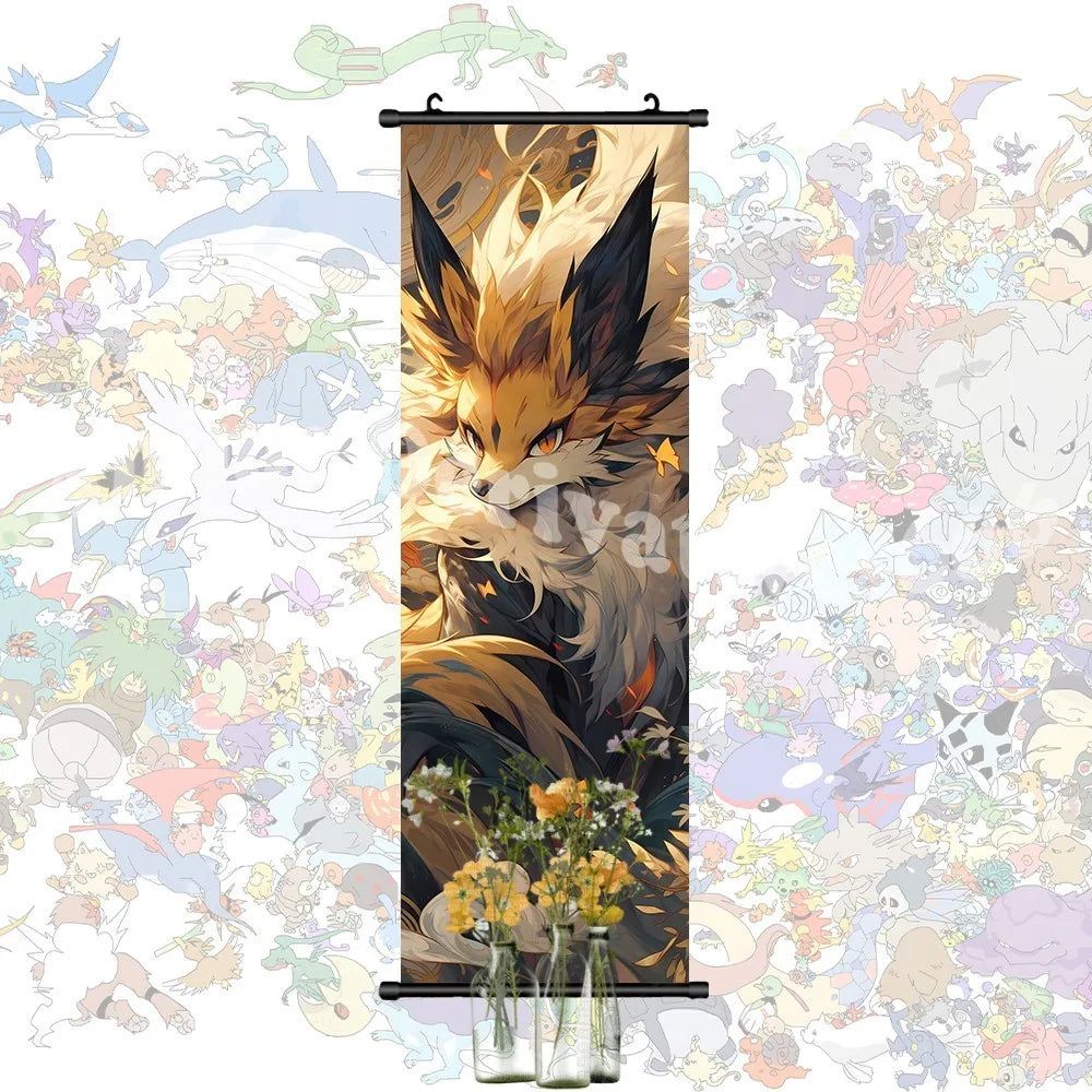 Printed Pokemon Poster Anime Wall Artwork Gengar Pictures Charizard Painting Canvas Pikachu Hanging Scrolls Home Room Decor