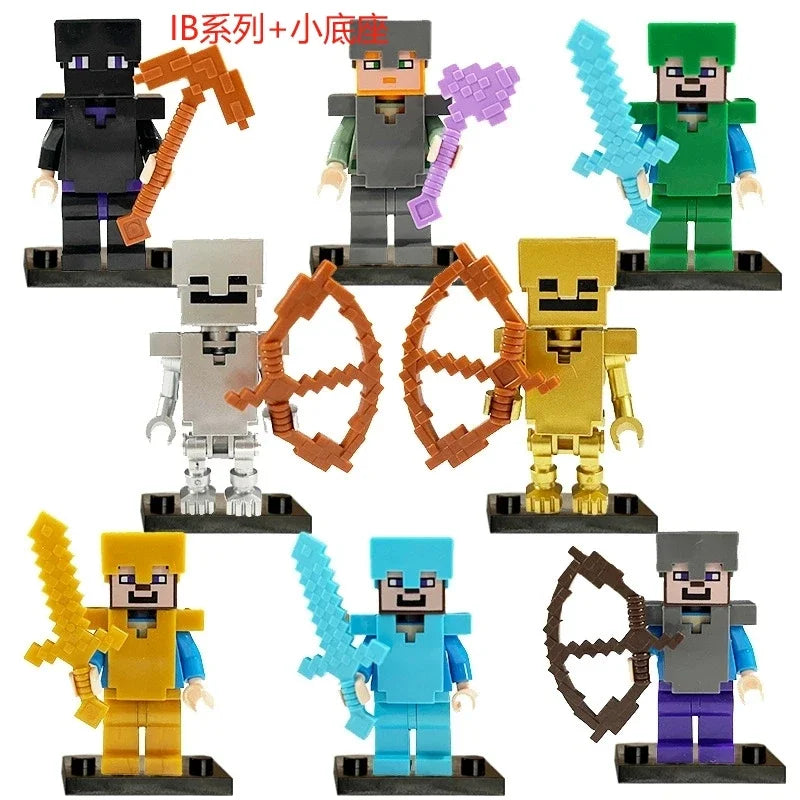 Minecrafte Blocks DIY Mini Figures Toys Set 8pcs With Weapons Hanger Creeper Action Figure Building Blocks Dolls Children Toys