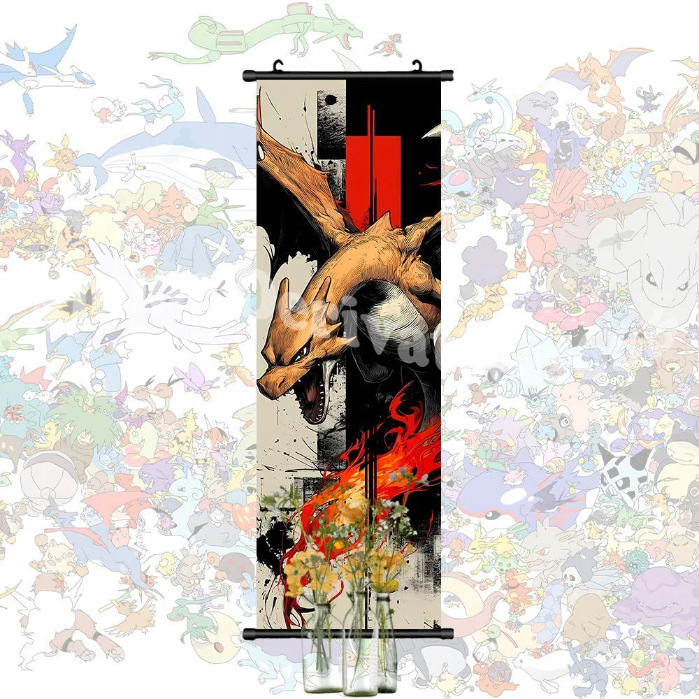 Printed Pokemon Poster Anime Wall Artwork Gengar Pictures Charizard Painting Canvas Pikachu Hanging Scrolls Home Room Decor