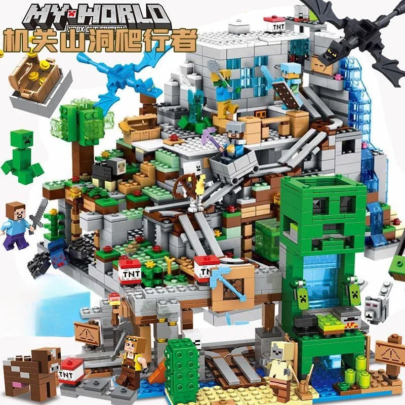 compatible Minecraft minifigures Track Mine Crawling Cave mini figures building block toys with children's gifts