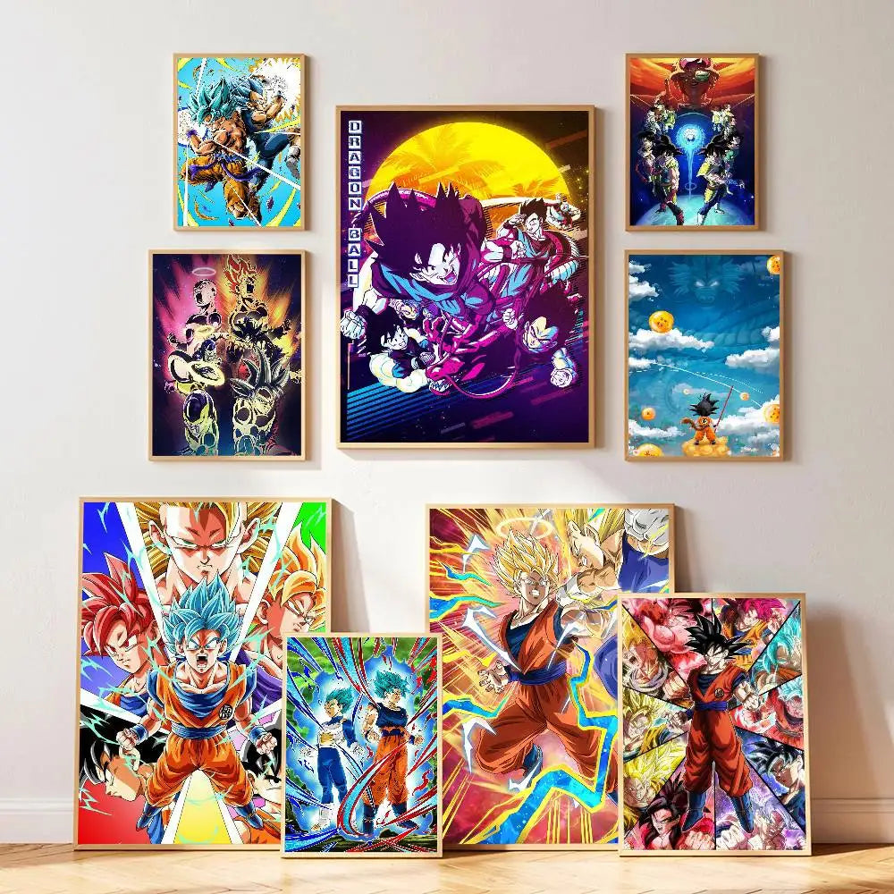 1pc Japanese Anime Dragon Ball Goku Poster Self-adhesive Art Waterproof Paper Sticker Coffee House Bar Room Wall Decor