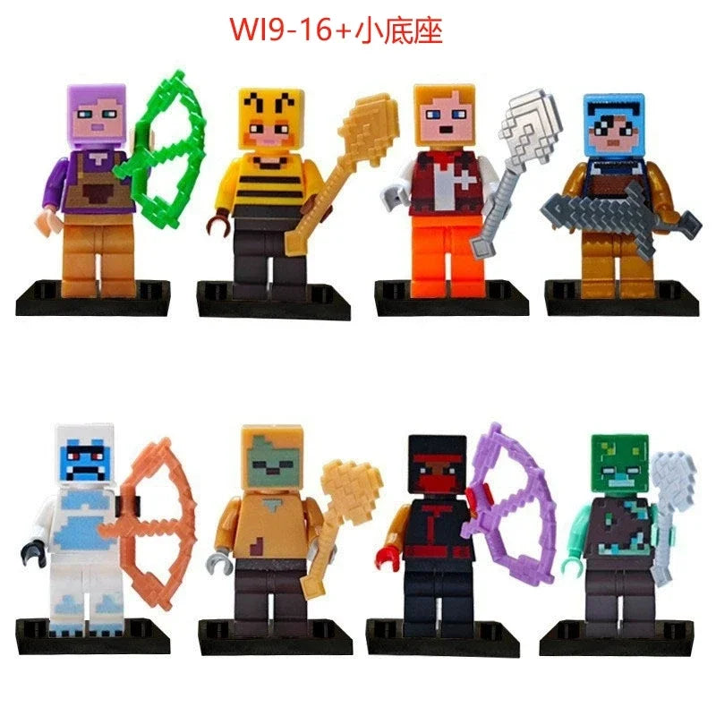 Minecrafte Blocks DIY Mini Figures Toys Set 8pcs With Weapons Hanger Creeper Action Figure Building Blocks Dolls Children Toys