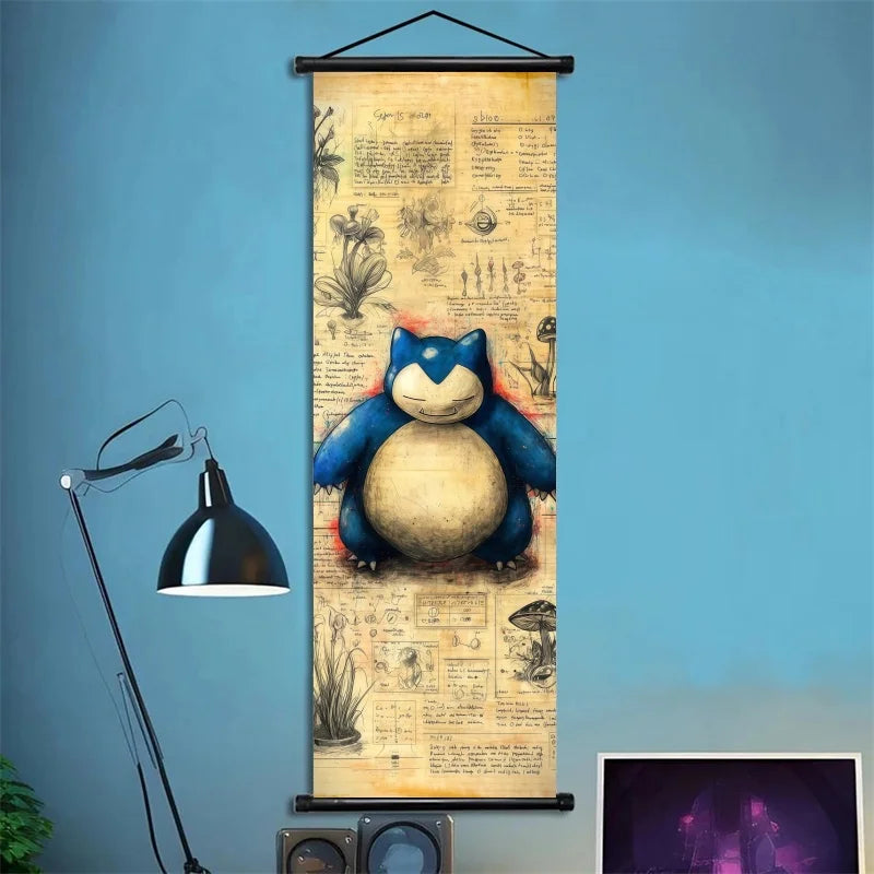Pokemon Retro Charizard Bulbasaur Umbreon Gengar Scroll Art Cloth Anime Characters Wall Hanging Poster Halloween Xmas Decor