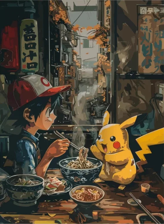 P-Pokemon Japanese Anime Canvas Painting Kawaii Elf Pets HD Poster Retro Bar Noodle Room Living Room Home Mural Decor Kids Gifts