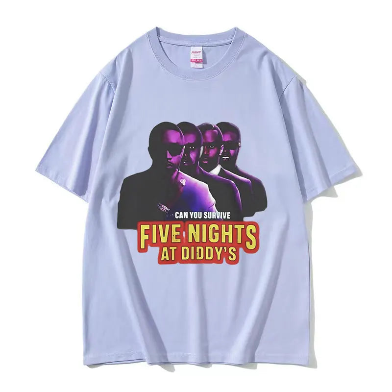 Funny Five Nights At Diddy's House Novelty Graphic T Shirts Men's Retro Fashion Short Sleeve T-shirt 100% Cotton Oversized Tees