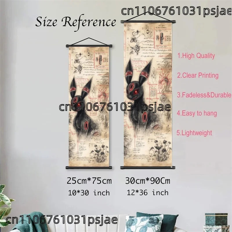 Pokemon Retro Charizard Bulbasaur Umbreon Gengar Scroll Art Cloth Anime Characters Wall Hanging Poster Halloween Xmas Decor