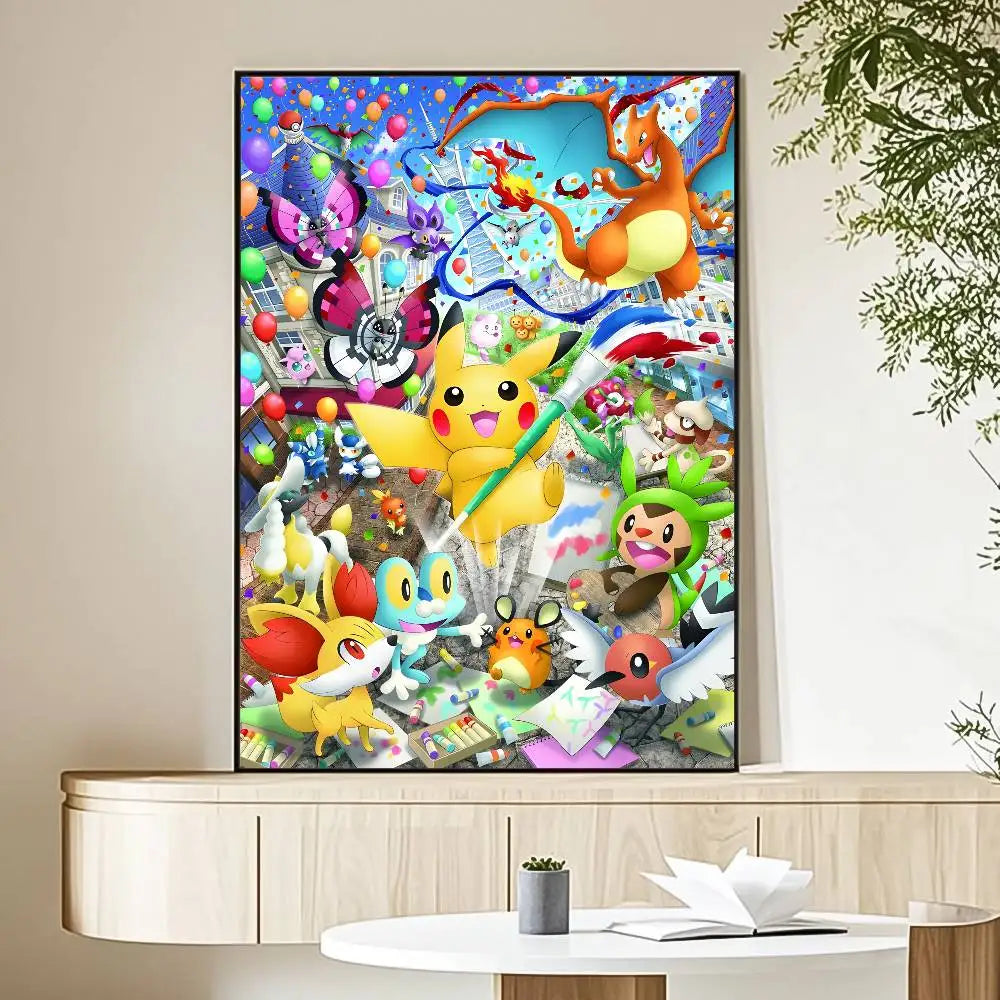 MINISO Cartoon Pokemon Anime Poster HD Art Sticky Wall Waterproof Home Living Room Bedroom Bar Aesthetic Decoration