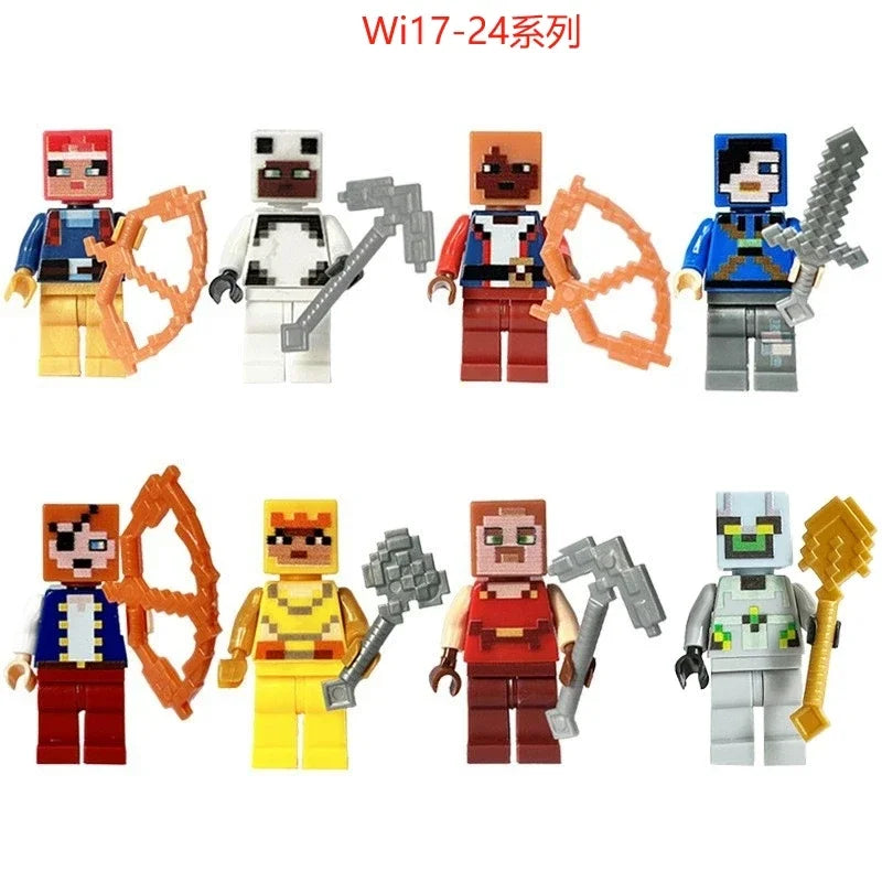 Minecrafte Blocks DIY Mini Figures Toys Set 8pcs With Weapons Hanger Creeper Action Figure Building Blocks Dolls Children Toys