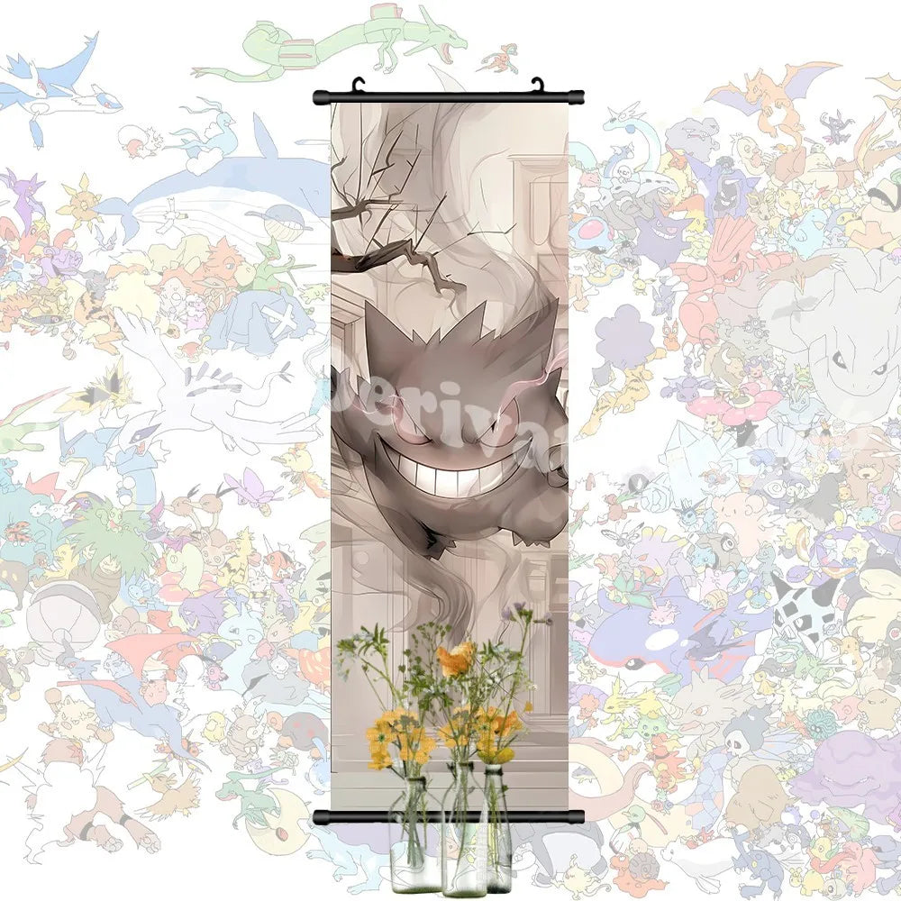 Printed Pokemon Poster Anime Wall Artwork Gengar Pictures Charizard Painting Canvas Pikachu Hanging Scrolls Home Room Decor