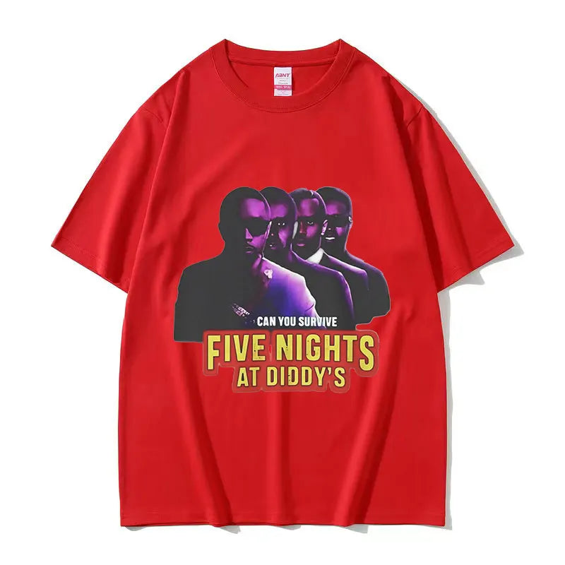 Funny Five Nights At Diddy's House Novelty Graphic T Shirts Men's Retro Fashion Short Sleeve T-shirt 100% Cotton Oversized Tees