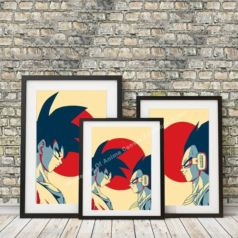 Dragon Ball Vintage Japanese Poster Vintage Canvas Painting Goku Vegeta Cartoon Kids Wall Painting Kids Gift