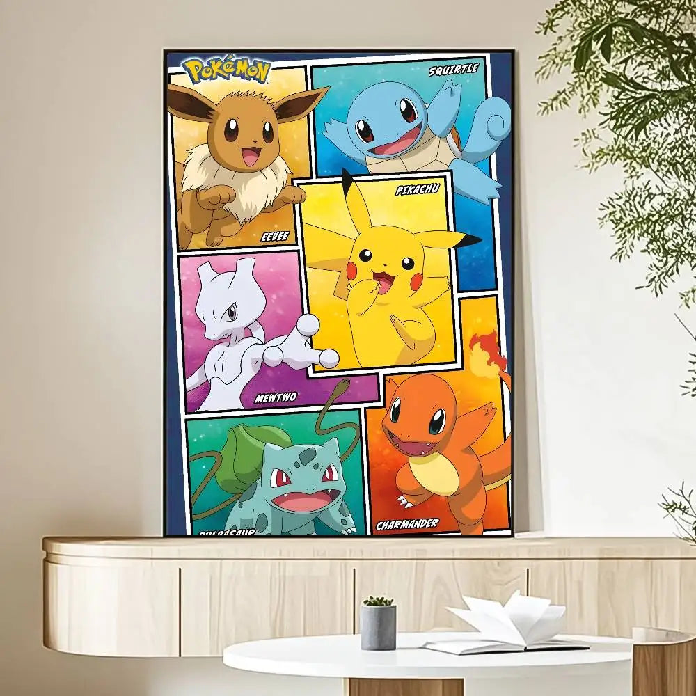 MINISO Cartoon Pokemon Anime Poster HD Art Sticky Wall Waterproof Home Living Room Bedroom Bar Aesthetic Decoration