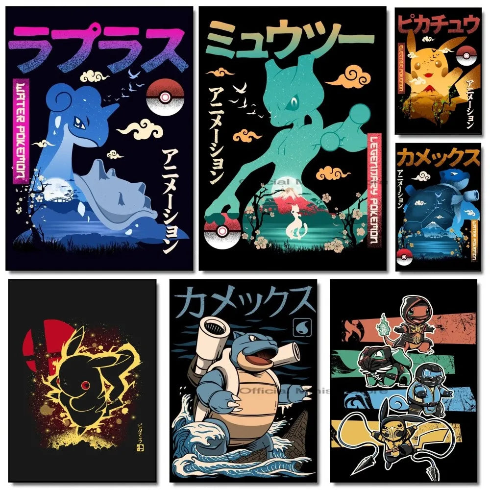 1pc Anime Pikachu Poster Self-adhesive Art Pokemon Waterproof Paper Sticker Coffee House Bar Room Wall Decor