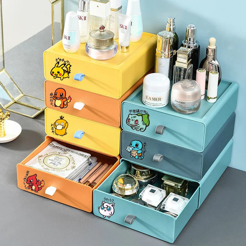 Pokemons Desktop Organizer Drawer Style Storage Box Office Multi-layer Small Storage Cabinet Bookshelf Assembled Case Party Gift