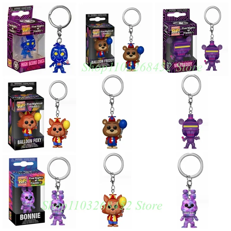 2025 New Arrival Funko Pocket Keychains High Score Chica Ballon Freddy VR.Freddy Ballon Foxy Bonnie Figure Model Toys for Gifts