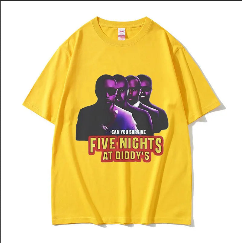 Funny Five Nights At Diddy's House Novelty Graphic T Shirts Men's Retro Fashion Short Sleeve T-shirt 100% Cotton Oversized Tees