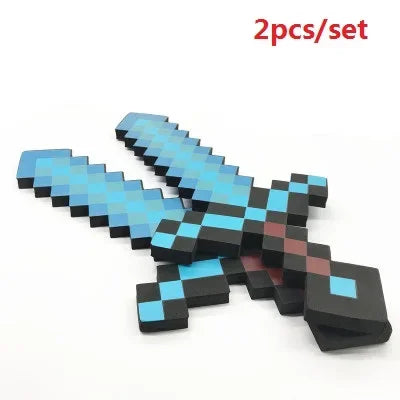 2pcs/set Hot Design Blue Diamond Sword Soft EVA Foam Toy Minecrafte Ax Shovel Kits Toy For Boys Children Fans Birthday Gift
