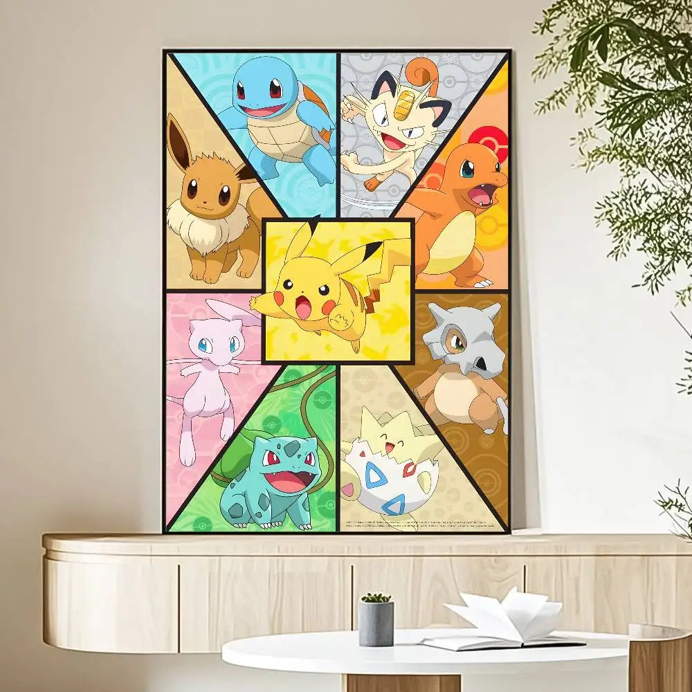 MINISO Cartoon Pokemon Anime Poster HD Art Sticky Wall Waterproof Home Living Room Bedroom Bar Aesthetic Decoration