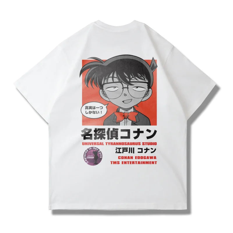 Detective Conan Anime T-shirt Universal Tyrannosaurus Studio Shinichi Kudo Truth Is One Cotton Summer Streetwear Graphic Tee