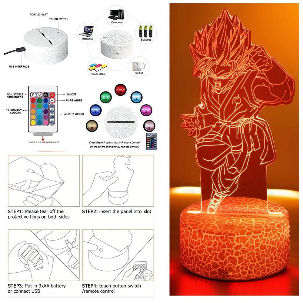 Dragon Ball Z Anime Figures Goku Figure Vegeta Gohan 3D Lamp PVC Action figurine Toys for Children Room Decor Super Saiyan Gifts