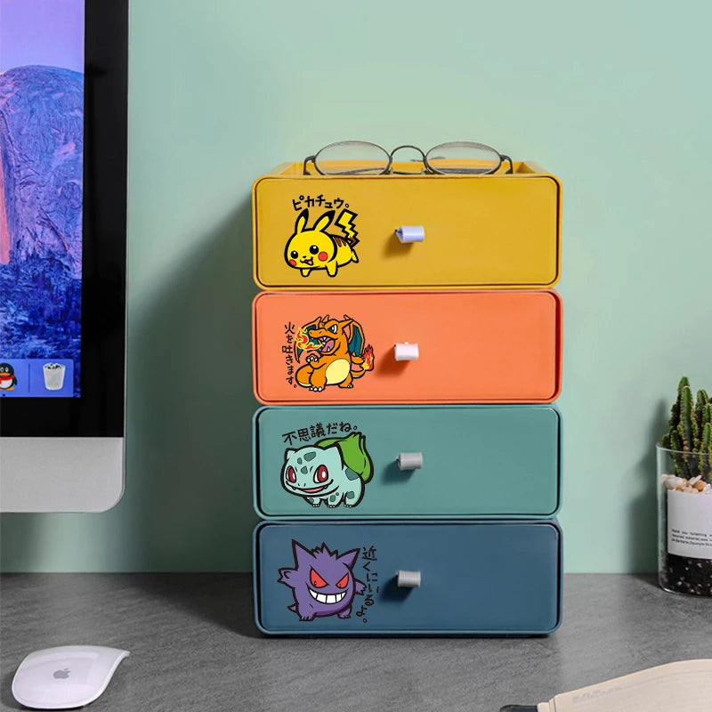 Pokemons Desktop Organizer Drawer Style Storage Box Office Multi-layer Small Storage Cabinet Bookshelf Assembled Case Party Gift