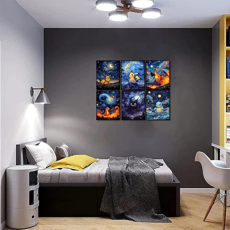 Pokemon Anime Canvas PaintingCharizard Pikachu Gengar Eevee Squirtle Poster Print Mural Picture Wall Art Home Decor Gift Cuadros