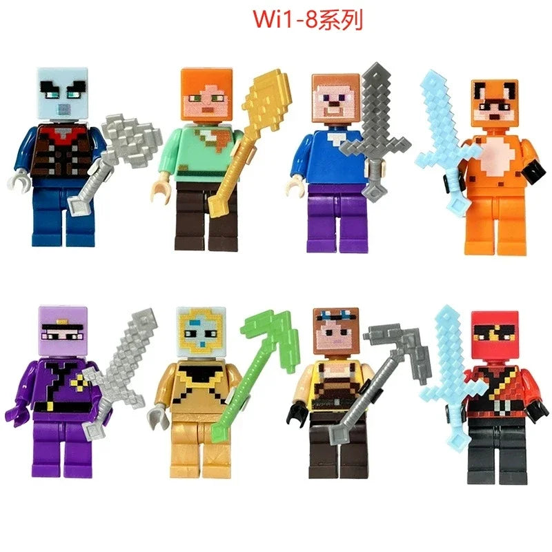 Minecrafte Blocks DIY Mini Figures Toys Set 8pcs With Weapons Hanger Creeper Action Figure Building Blocks Dolls Children Toys