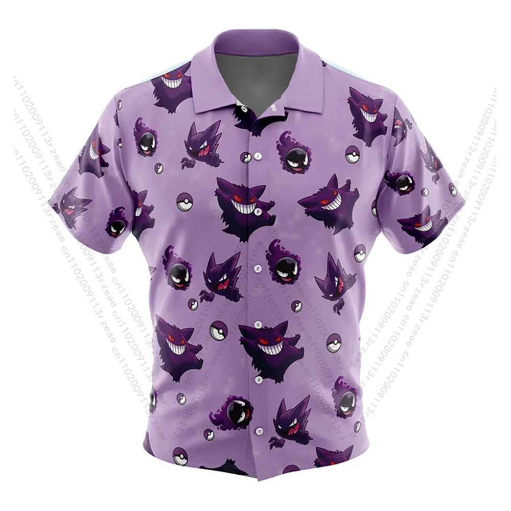 Gengar Pokemon Anime Summer Hawaii Beach Vacation Shirt Men's Punk Y2K Cosplay Print Kids Fashion Casual Fashion Trends Shirt