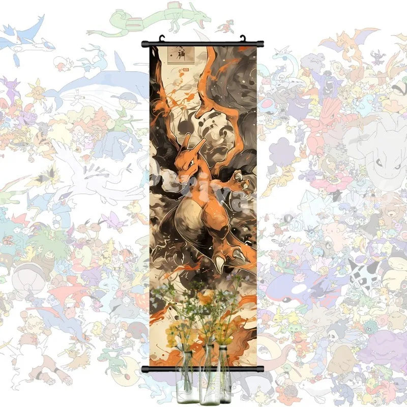 Printed Pokemon Poster Anime Wall Artwork Gengar Pictures Charizard Painting Canvas Pikachu Hanging Scrolls Home Room Decor