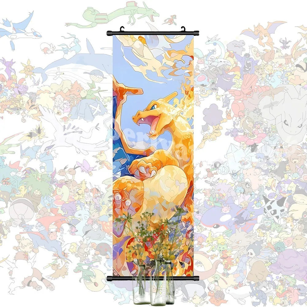 Printed Pokemon Poster Anime Wall Artwork Gengar Pictures Charizard Painting Canvas Pikachu Hanging Scrolls Home Room Decor