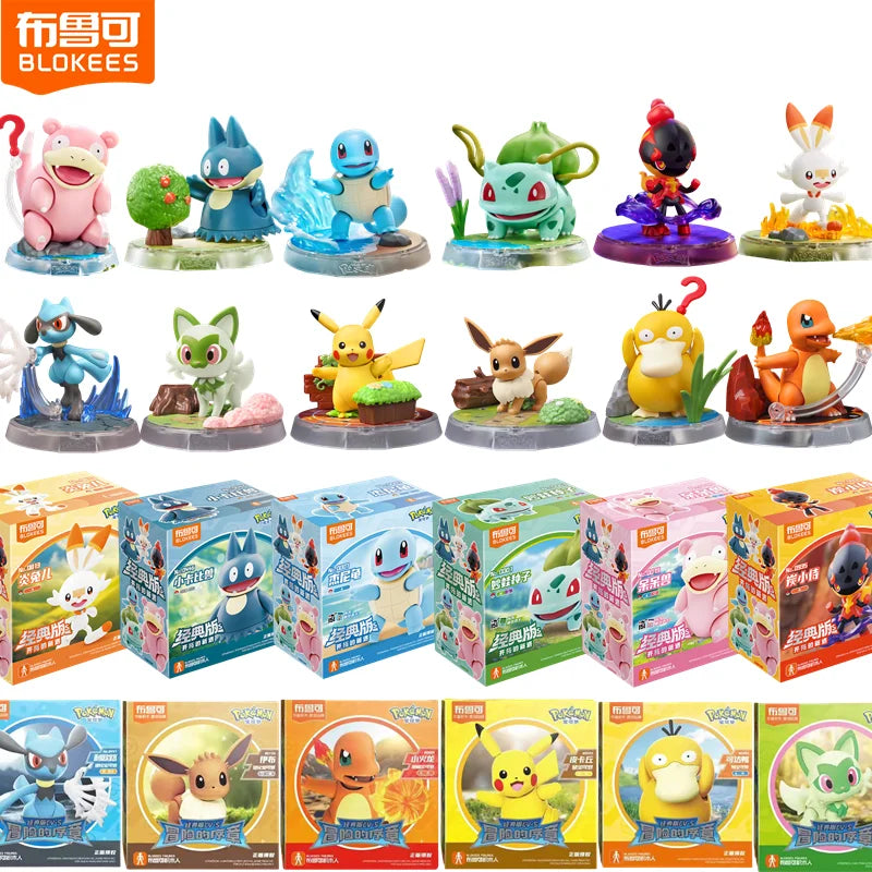 Original Blokees Pokemon Charizard Greninja Meowscarada Ceruledge Pikachu Blind Box Building Blocks Action Figure Anime Doll Toy