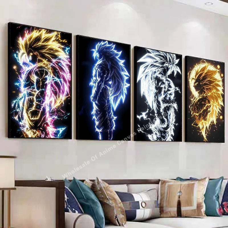 Anime Dragon Ball Wukong Neon Light Effect Poster High Definition Image Printing Creative Home Art Wall Decoration Painting