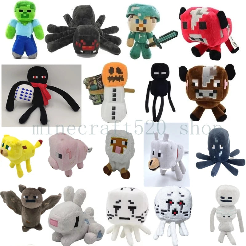 Multiple My World Game Toy Minecrafte Plush Stuffed Doll Sheep Pig Leopard Wolf Skeleton Shooter Pumpkin Snowman Bat Wholesale