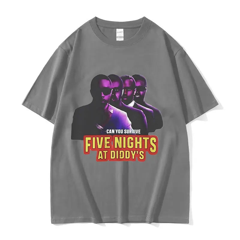 Funny Five Nights At Diddy's House Novelty Graphic T Shirts Men's Retro Fashion Short Sleeve T-shirt 100% Cotton Oversized Tees