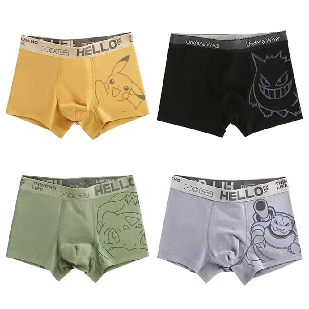 Pokemon Charmander Charizard Bulbasaur Gengar Pikachu Men's Underpants Anime Antibacterial Boxer Briefs Boys Shorts Pants Gifts