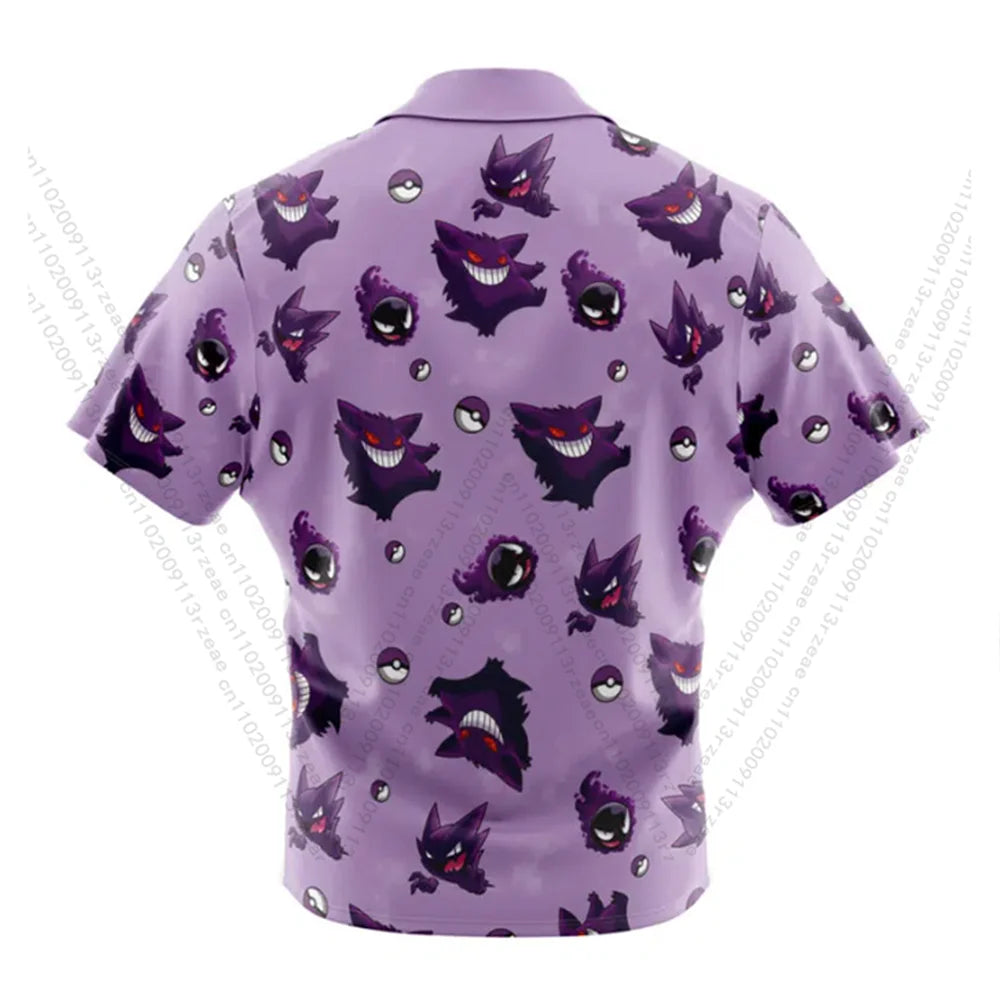 Gengar Pokemon Anime Summer Hawaii Beach Vacation Shirt Men's Punk Y2K Cosplay Print Kids Fashion Casual Fashion Trends Shirt