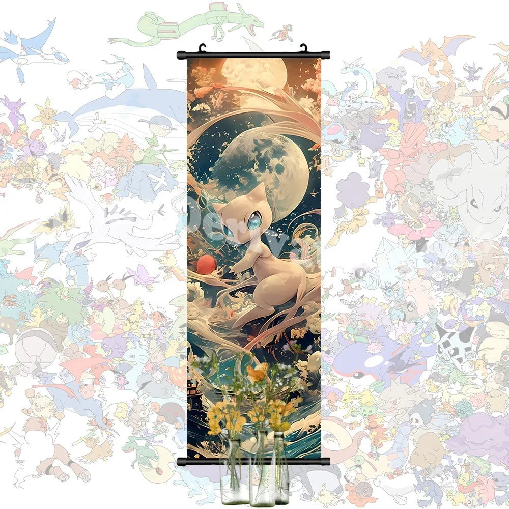 Printed Pokemon Poster Anime Wall Artwork Gengar Pictures Charizard Painting Canvas Pikachu Hanging Scrolls Home Room Decor