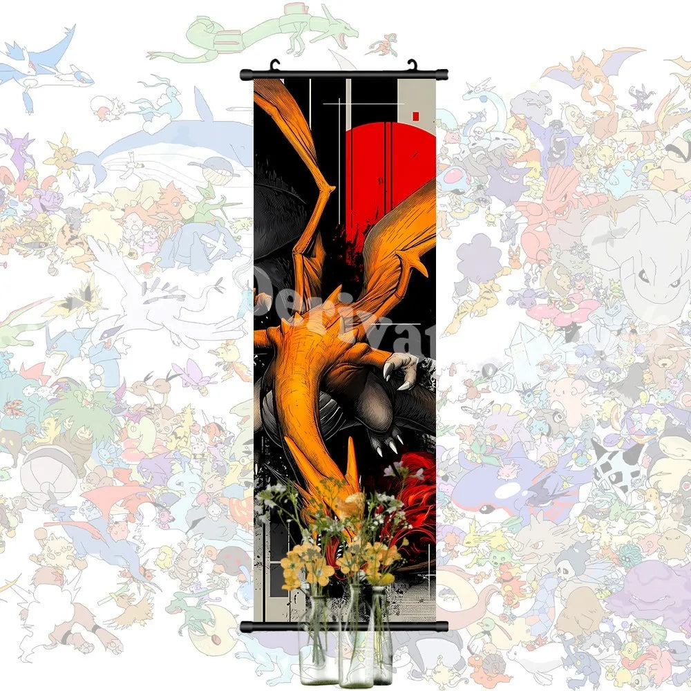 Printed Pokemon Poster Anime Wall Artwork Gengar Pictures Charizard Painting Canvas Pikachu Hanging Scrolls Home Room Decor