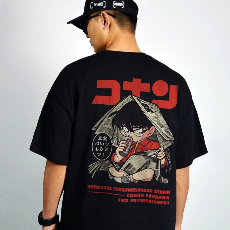 Detective Conan Anime T-shirt Universal Tyrannosaurus Studio Shinichi Kudo Truth Is One Cotton Summer Streetwear Graphic Tee