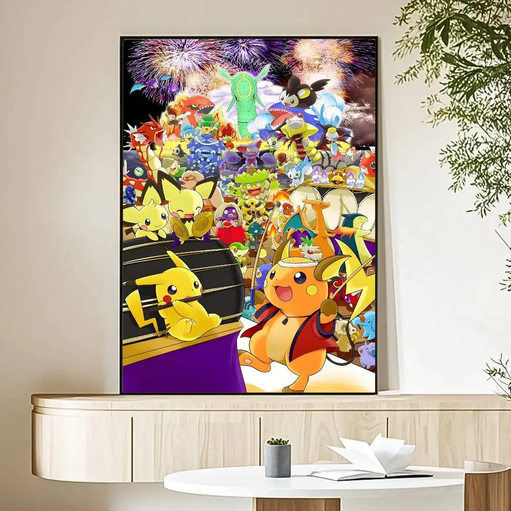 MINISO Cartoon Pokemon Anime Poster HD Art Sticky Wall Waterproof Home Living Room Bedroom Bar Aesthetic Decoration