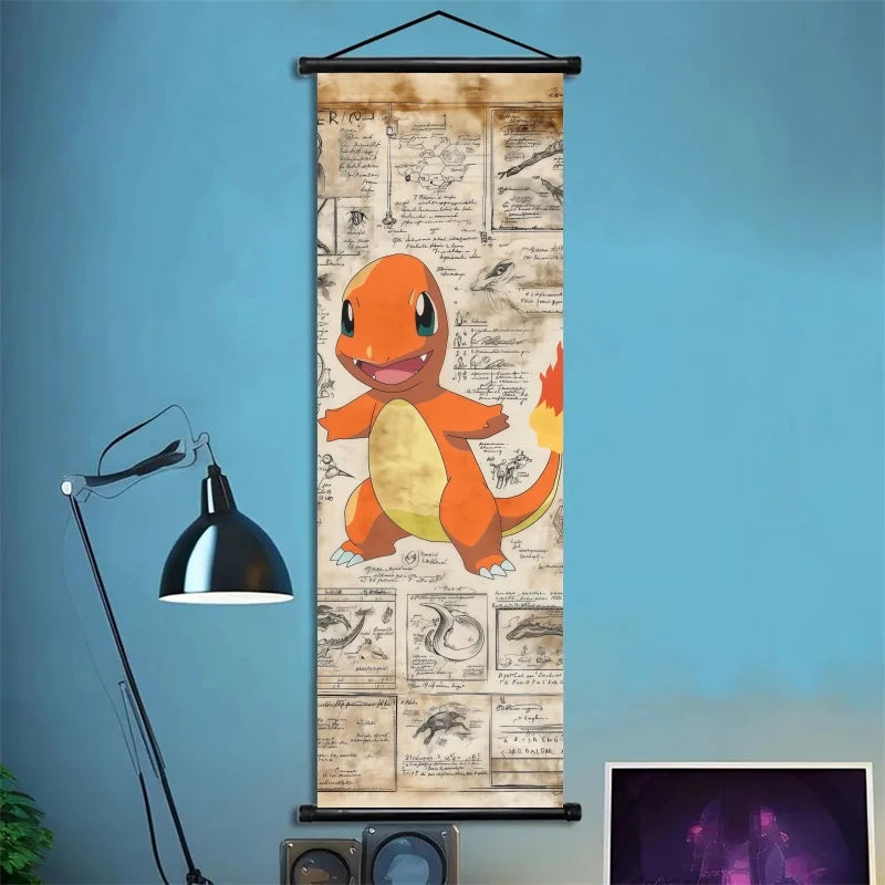 Pokemon Retro Charizard Bulbasaur Umbreon Gengar Scroll Art Cloth Anime Characters Wall Hanging Poster Halloween Xmas Decor