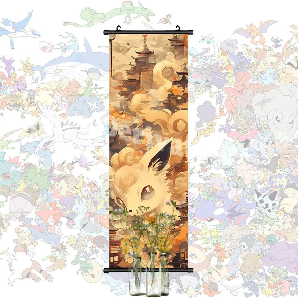 Printed Pokemon Poster Anime Wall Artwork Gengar Pictures Charizard Painting Canvas Pikachu Hanging Scrolls Home Room Decor