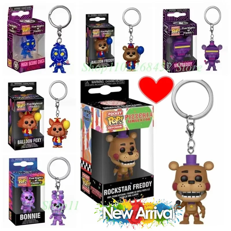 2025 New Arrival Funko Pocket Keychains High Score Chica Ballon Freddy VR.Freddy Ballon Foxy Bonnie Figure Model Toys for Gifts