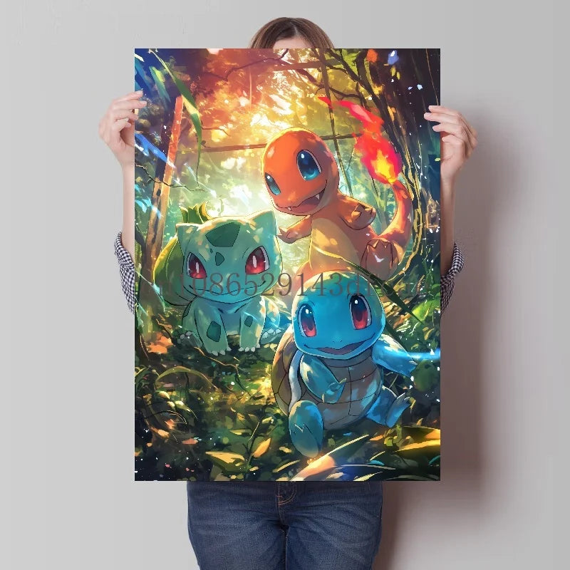 Pokemon Classic Anime Canvas Painting Bulbasaur Charmander Squirtle Poster and Print Wall Art Ink Picture Home Decor Kids Gifts