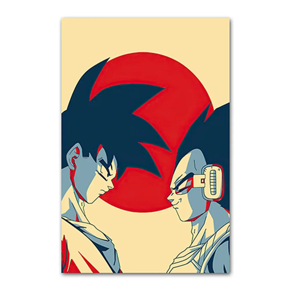 Dragon Ball Vintage Japanese Poster Vintage Canvas Painting Goku Vegeta Cartoon Kids Wall Painting Kids Gift