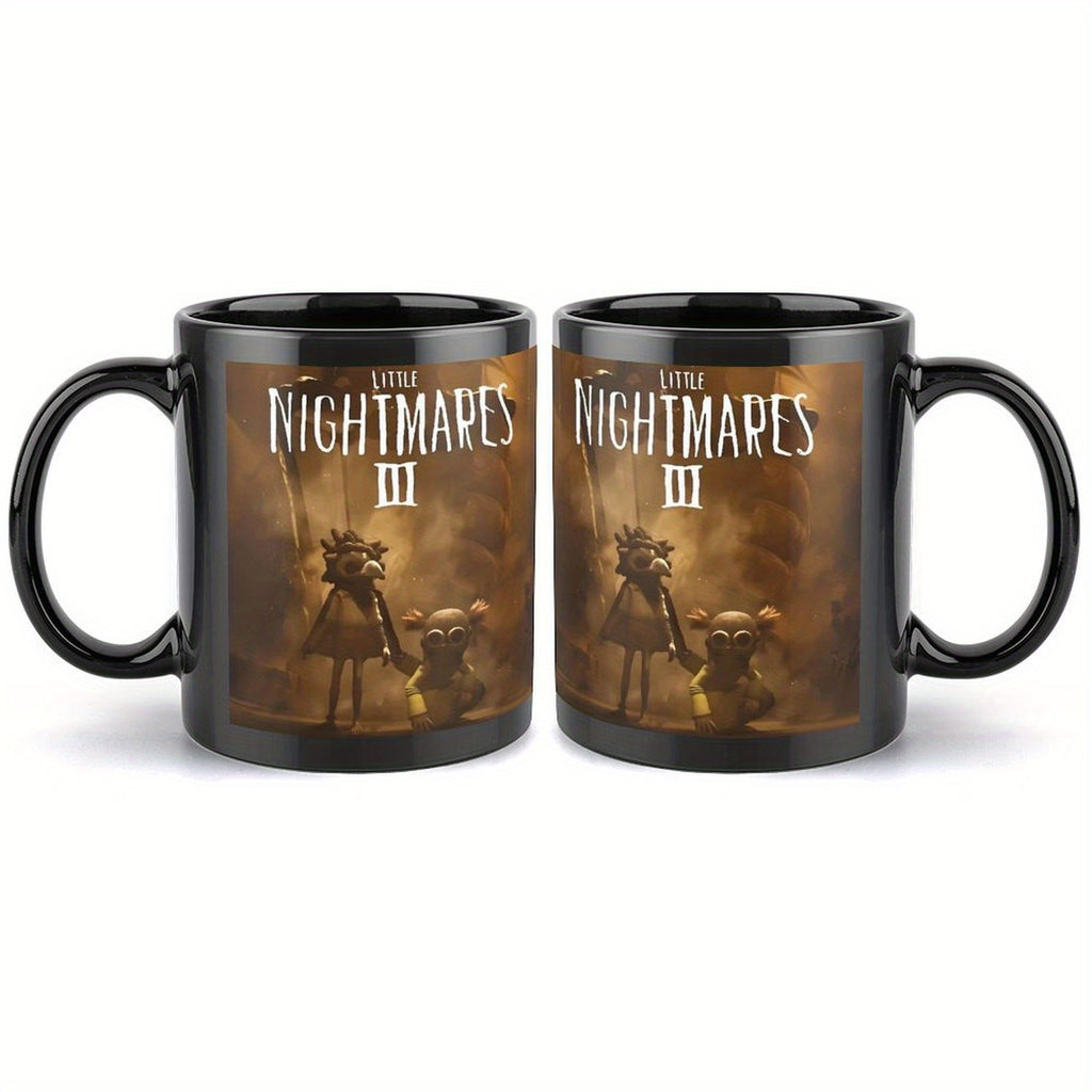 1pc Ceramic Coffee Mug 11oz - Double-Sided Print with "Little Nightmares III" Design, Reusable, Hand Wash Only, Ideal for Office, Home, Christmas, Valentine'S Day, Birthday Gifts, Outdoor Camping, Camping Coffee Mug | Playful