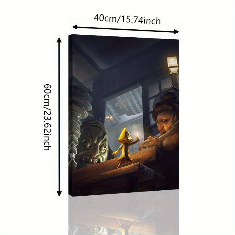 1pc Little Nightmares Complete Game Canvas Wall Art - Gothic Horror Gaming Decor with Hook Hanging Frame - Canvas Print for Gaming Room, Living Room, Office - Perfect Gift for Little Nightmares Fans - Eerie Atmosphere Poster,